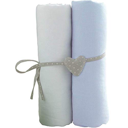 Babycalin lot de 2 Draps Housse Blanc/Bleu Ciel 60 x 120 cm certifié OEKO-TEX