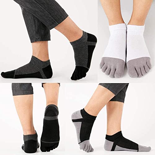 ELECDON Men's Toe Socks Crew Cotton Five Fingers Socks Low Cut Running Athletic Socks 4 Pairs Size 7-11