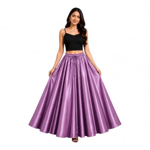 Image of Tishani Satin Full Circle Umbrella Cut Floor Length Skirt with Free Size