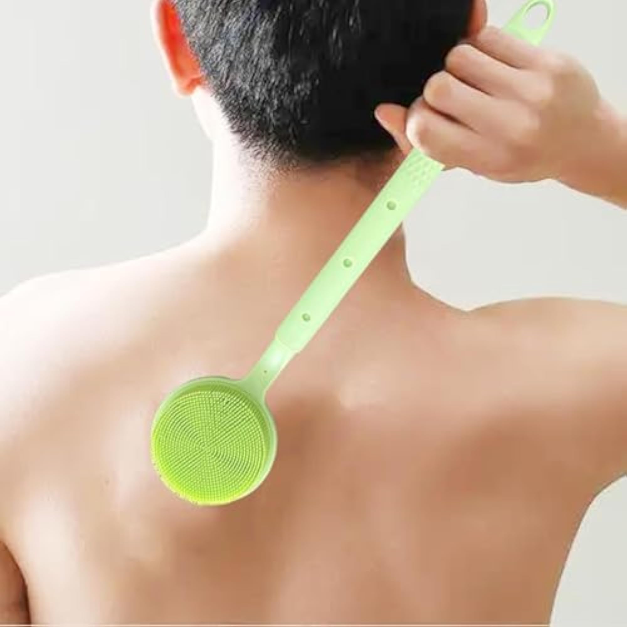 Shower Brush Double Side Silicone Bristles Back Scrubber, Green