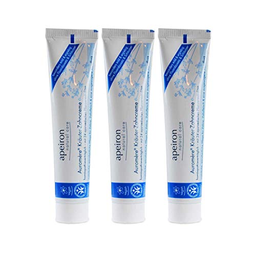 APEIRON Auromere Kräuter Zahncreme, Bei Homöopathie (3 X 75 Ml), Minze Geschmack, Bio Zahnpasta, Vegan, Fluoridfrei, Homöopathieverträglich, Naturkosmetik