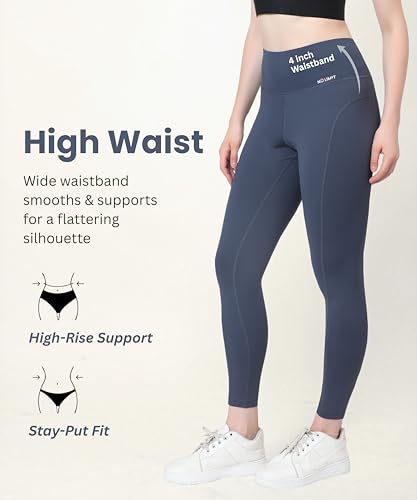 Image of GLAMORAS Women's Polyester Spandex High Waist Gym Leggings with Side Pocket, 4-Way Stretch, Squat-Proof, Moisture-Wicking Workout Tights for Running, Gym, Fitness, Training, Yoga & Activewear