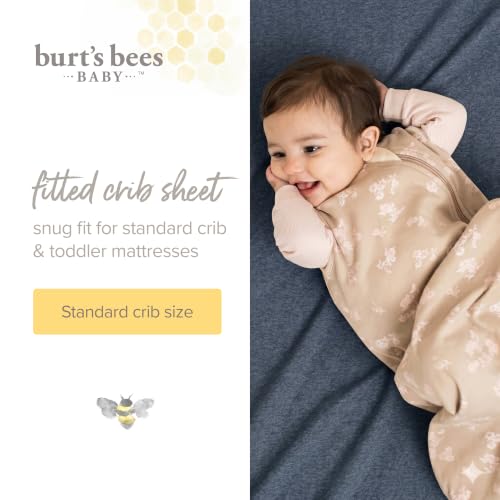 Image of Burt's Bees Baby Organic Cotton Fitted Crib Sheet, Unisex Baby Beddings | A nursery essential crib sheet with 360º elastic that prevents sheets from creeping up on the mattress