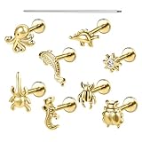 AOEDEJ 16G Internally Threaded Labret Surgical Steel 8PCS Animal Flat Back Hypoallergenic Cartilage Helix Tragus Conch Helix Studs Earrings for Women Men