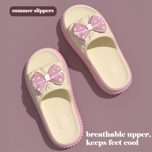 Bow Sandals for Women Flat Thick Sole Pink Beach Slippers Kawaii Comfortable Slip on Slide Sandals Summer Outdoor4