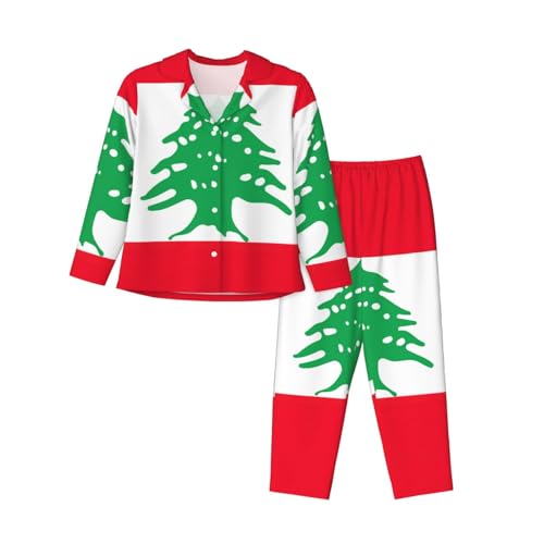 Pyjama drapeau du Liban femme 2 pièces à manches longues idée cadeau