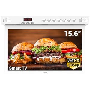 SYLVOX Kitchen TV,15.6 inch Under Cabinet TV, Televison for Kitchen, Smart TV Built-in Google Play, Support WiFi Bluetooth, 1080P Small TV for RV Camper, Bedroom, Boat