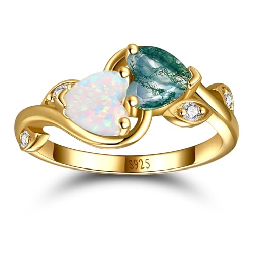 1.6ct Heart Pear Shaped 925 Sterling Silver Rings, Toi et Moi Engagement Ring with Round Cubic Zirconia for Women, 14k Gold/Rhodium Plated Aquamarine Emerald Amethyst Garnet Band, Size 5-92