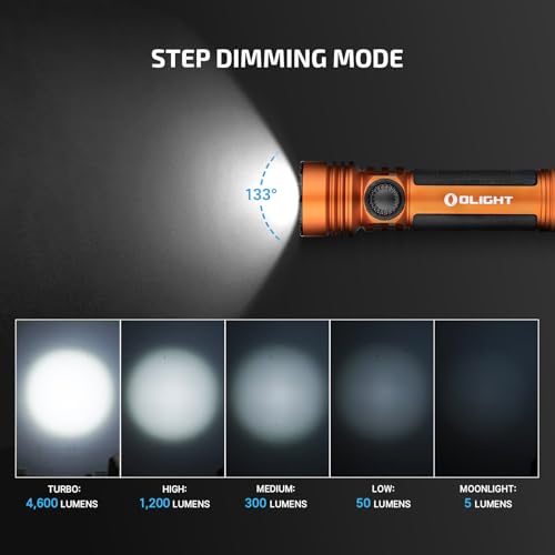 Image of OLIGHT Seeker 4 Pro Rechargeable Flashlights, 4600 Lumens High Powerful Bright Light with USB C Holster, Waterproof IPX8 for Emergencies, Camping, Searching (Orange Cool White)