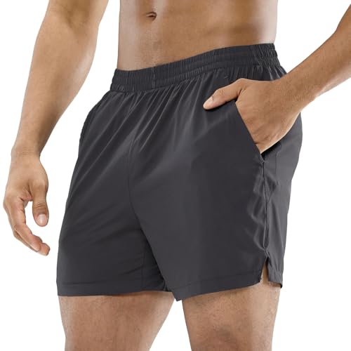 MIER Men Quick Drying Training 5 Inch Shorts Running Gym Breathable Sports Shorts with Pockets, Lightweight, Grey, S