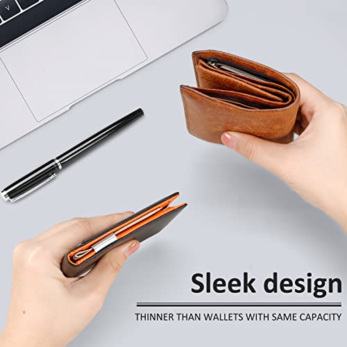 Image of Mens Slim Wallet Money Clip: Bifold Leanther Wallets RFID Blocking Front Pocket Wallets Credit Card Holder with ID Window Gifts for Men