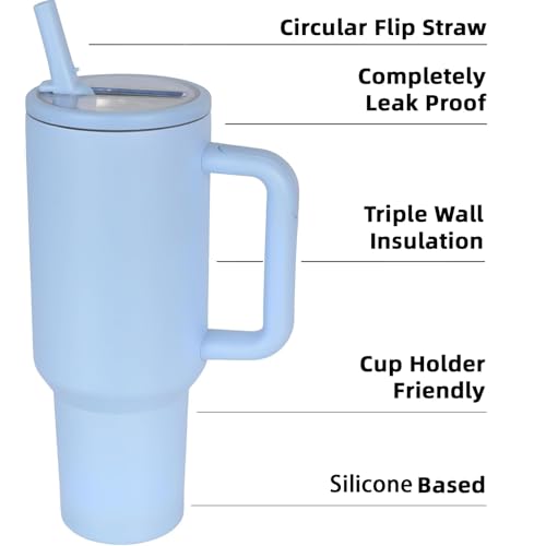 Shoindary 40 oz Insulated Tumbler with Handle,Flip Straw,Lid & Rubber Base Stainless Steel Water Bottle - Leak Proof Vacuum Insulated Mug BPA Free Reusable Travel Cup Gifts for Women/Men (light blue)