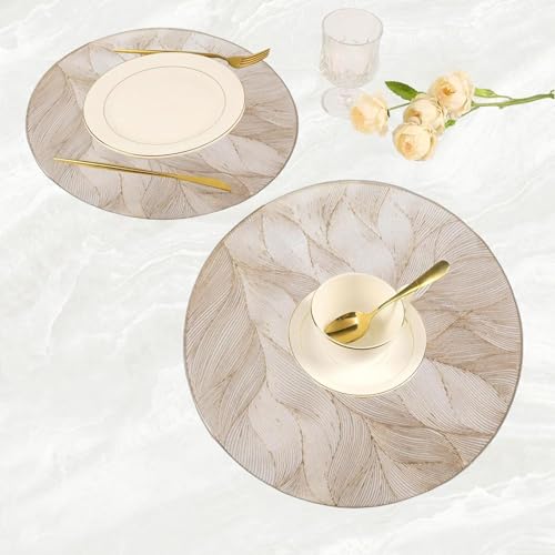 Image of HomeCloud PVC Material Round Shape Table Mat, Dining Table Mat,Table Placemats, Round Mats,Best for Bed-Side Table /Center Table, Dining Table /Shelves (Circle Leaf Flower Gold, Set of 1)