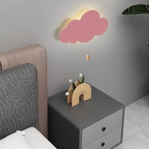 Aplique de pared nube LED rosa recargable con interruptor de cadena para salón y cuarto 7