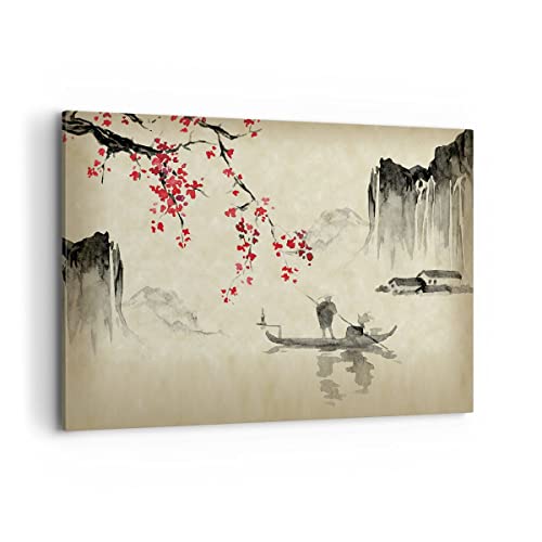 ARTTOR Deco Cadre Décoration Salon Fleur Cerises Japon Moderne Impression sur Toile 120x80cm Image Tableau Decoration Murale Chambre Horizontal Art Wall Grand Tableaux...