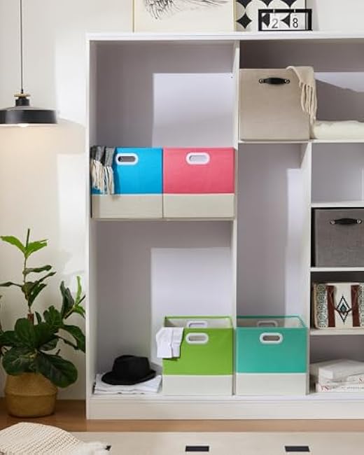 13x15 Inch Storage Cube Bins for Kallax, Fabric Storage Baskets for Shelf/Closet/Wardrobe, 4 Pack, Macaron (Green/Pink/Blue/Cyan) & Cream White