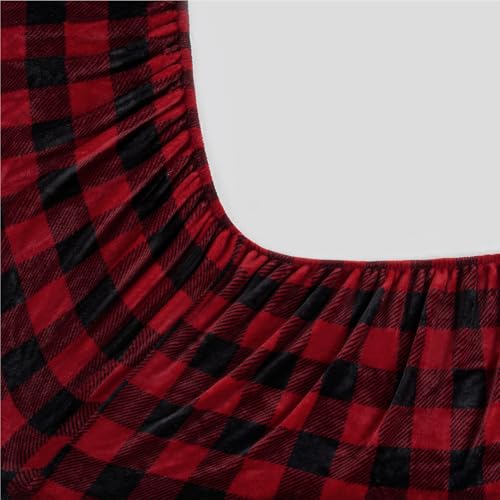 Image of BEDELITE Flannel Sheets Queen Size Bed Set, Luxury Red and Black Plaid Christmas Bedding Set, Super Soft & Warm Fuzzy Fleece Sheets 4 Piece(Include Fitted Sheet, Flat Sheet, 2 Pillowcases)