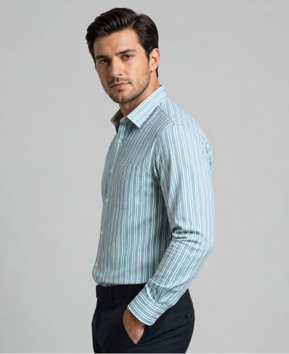 Image of Men's Regular Fit Stripes Pattern Casual Shirt With Pocket | Full Sleeves