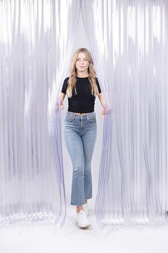 Image of Ribbed Clear PVC Strip Door Curtain Kit - 42 inch (3 ft 6 in) Width x 84 inch (7 ft) Height - Heavy-Duty 8 inch Wide x .08 inch Thick - 50% Overlap - NSF & USDA Approved Industrial Traffic Curtain - Made in USA