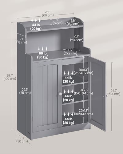 VASAGLE Bathroom Storage Cabinet, Bathroom Floor Cabinet with 2 Doors, 2 Adjustable Shelves, 11.8 x 23.6 x 39.4 Inches, Freestanding, for Dining Room, Kitchen, Living Room, Dove Gray BBC770GD01S - Image 3