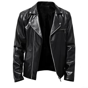 Streetwear PU-Lederjacke für Herren mit Reverskragen im Vintage-Motorrad-Stil und lässiger einfarbiger Passform für tägliche Aktivitäten (L Schwarz)