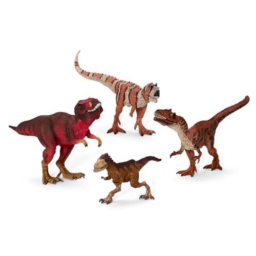 Image of Schleich Dinosaurs - 4 PC Red Dinosaur Playset for Boys and Girls - with T Rex Figure, Allosaurus, Intrepidus and Majungasaurus - Jurassic Era Realistic Dino Figurine Toys for Kids 3+ | 77726