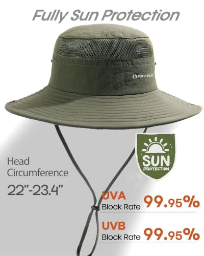 Image of FURTALK Sun Hats for Men Women UPF Sun Protection Breathable Wide Brim | Nylon UV Protection, Breathable Adjustable, 2-in-1 Wide Brim, Packable Water-Resistant, Fishing Hiking Summer