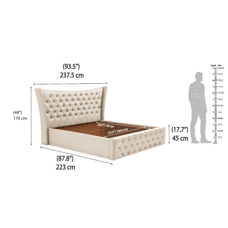 Image of HITHOS Furniture Modern Upholstered King Size Bed with Box Storage Solid Wood Double Bed Cot Bed Palang for Living Room Home Bedroom (Beige) 1