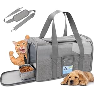 Refrze Cat Carrier,Dog Carriers for Small Dogs Medium Cats Pet Carrier up to 15 Lbs, TSA Airline Approved Cat Carrier Soft, Cat Dog Crate Travel Bag,Grey