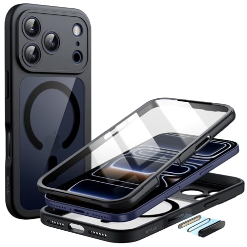 JETech Coque pour iPhone 17 Pro Max 6,9 Pouces avec Protection D'écran en Verre Trempé Intégrée et Bouton Contrôle de Caméra, Compatible avec MagSafe, Étui Housse Intégrale à 360 Degrés (Noir)