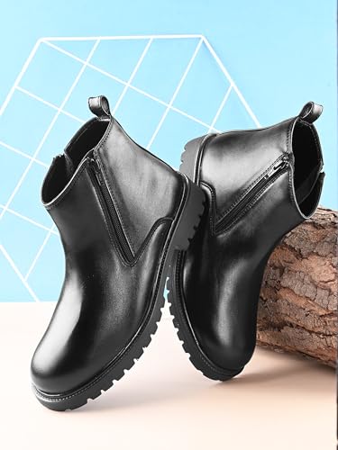 Image of STANPHORD mens Chelsea Boot STANPHORD Men's Brown PU High-Top Chelsea Boots | Round Toe Slip-On Ankle-Length Shoes | Stylish Formal & Casual Office Wear Boots | Comfortable Durable Everyday Footwear TPZN 2201 BROWN-10