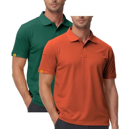 ZITY Mens 2 Pack Polo Shirts Short Sleeve Performance Sports Golf Shirt for Men Tactical Shirt Medium Forestgreen Orange