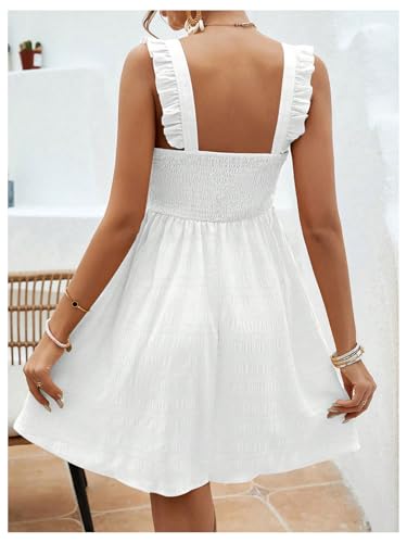 SweatyRocks Women's Ruffle A Line Short Dress Sleeveless Smocked Textured Vacation Flowy Dresses2
