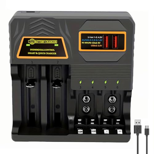 3.7V Multi-Function LED Display USB Smart Battery Charger 18650 Charger LII-PD4 USB Independent Charging Electronic AA-AAA-9V-26650-21700-18650-18500-16340-14500 Lithium Battery Charger