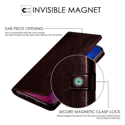 Image of Amazon Brand - Solimo Flip Leather Mobile Cover (Soft & Flexible Back case) for Honor X7c 5G (Coffee)