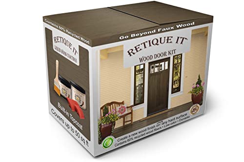 Retique It Wood Finish Front Door Kit – GO Beyond Faux Wood with Paintable Liquid Wood Based Primer and Gel Stain - Graining Tools Included (Front Door Kit, Charcoal)