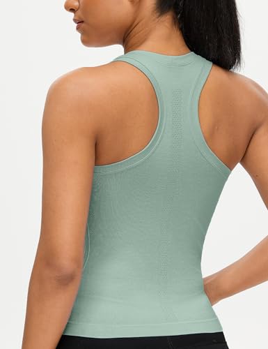 Nyvalle Seamless Workout Tank Tops for Women - Athletic Running Gym Sleeveless Shirts Crewneck Racerback Breathable Green — view 2