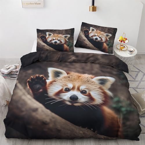 NIYAKA roter Panda Bettwäsche 135x200 - Tier Bettbezug 2er Set mit 1...
