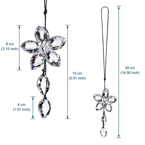 Image of Crystal Flower Rear View Mirror Pendant Car Hanging Ornament Lucky Accessory, Transparent