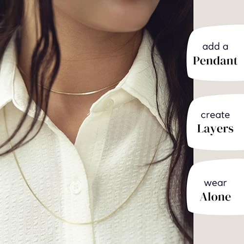 KISPER 24k Gold Box Chain Necklace – Thin, Dainty, Gold Plated Stainless Steel Jewelry for Women with Lobster Clasp3