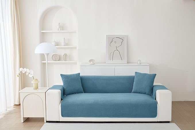Image of HOMETHREADS Innovative Premium Sofa Cover Set with PVC Backing for Non-Slip Comfort (Blue, 2 Seater Large | 176x140cm)