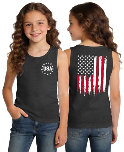 Image of Ithalt Girls 4th of July Tank Top for Kids Boys USA Patriotic Shirt American Flag Tshirt Red White and Blue Sleeveless