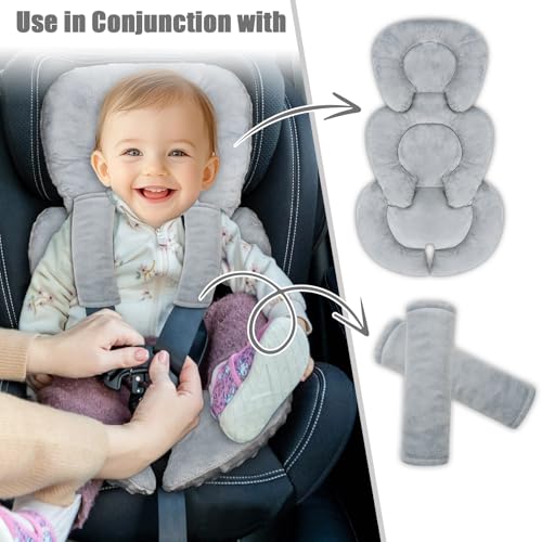 Image of Infant Car Seat Insert Head and Body Support, GFU Reversible Newborn Insert for Carseat with Strap Pads, Soft Stroller Cushion Pillow Insert for Boys and Girls, Fits for Stroller, Swing, Grey
