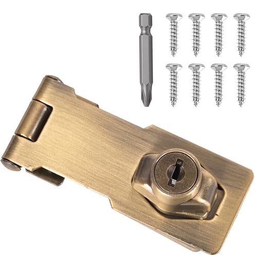 Image of 1 Pcs keyed Hasp Lock,4 inch keyed hasp Locks Twist knob keyed Locking hasp for Cabinet Small Door,Hasp Lock with Keys,Metal Safety Hasp Latches (1 Pcs Bronze, 4 inch)