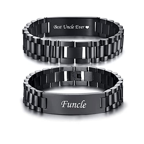 VNOX Masculine Watch Band Stainless Steel Link Bracelet Personalized Jewelry Gift for Men DAD Father Husband Boyfriend Black(Classic) Funcle-Best Uncle Ever