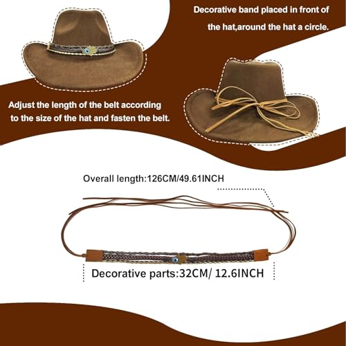 Image of Cowboy Hat Bands for Men Women, Leather Hatbands Belt for Cowboy /Western /Fedora /Cowgirl Hats