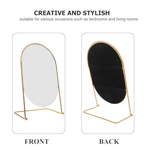 Miroir de coiffeuse ovale métal haut de gamme avec socle organisateur - 4