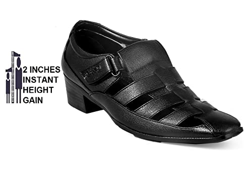 Image of BXXY Men's 2 inch Height Increasing Synthetic Material Formal Velcro Roman Sandals with Pu Sole.