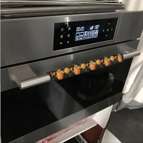 Image of 6 PCS Refrigerator Door Handle Covers Washable Kitchen Appliance Decor Handles Home Decorations Keep Off Fingerprints, Liquids, Dust, Pumpkin Maple Autumn Thanksgiving Decor Black