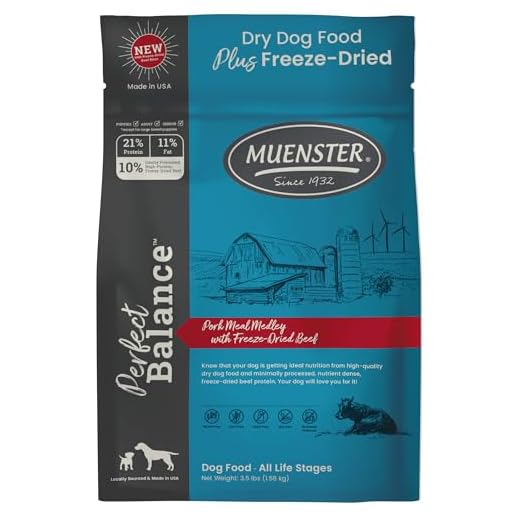 Muenster Perfect Balance Raw Pork Kibble Mix with Freeze Dried Beef for Dogs - High Protein, No Corn, Wheat, or Soy - Probiotic Dog Food Raw Treats for Healthy Gut - All Life Stages, 3.5 lb Bag